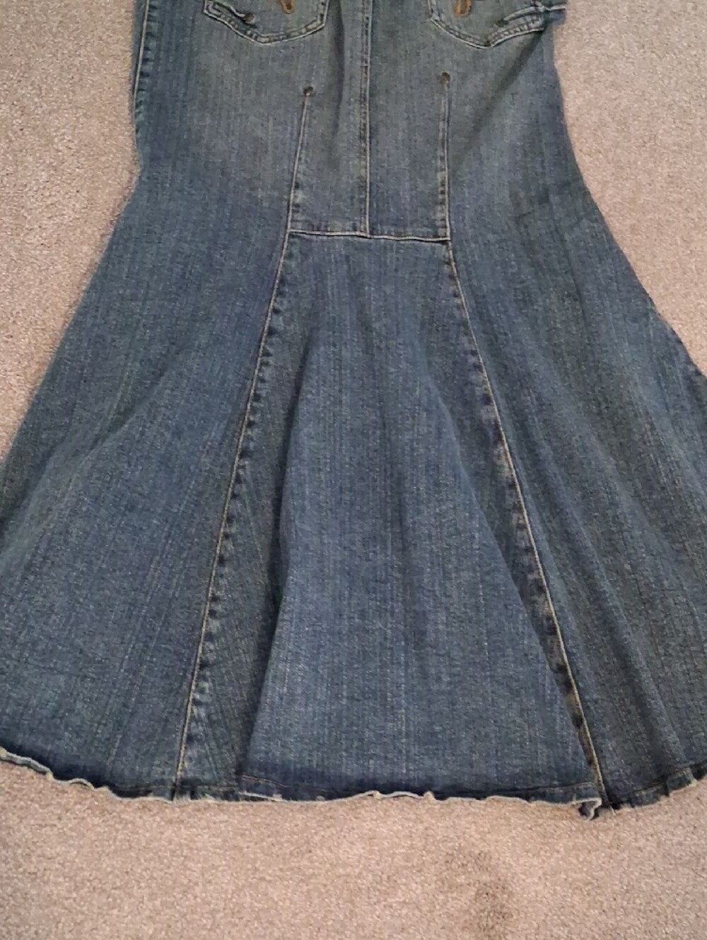 Bisou Bisou VTG Y2K Distressed Blue Denim WashSkirt. Boho ALine Mermaid Maxi 12 - Picture 5 of 13